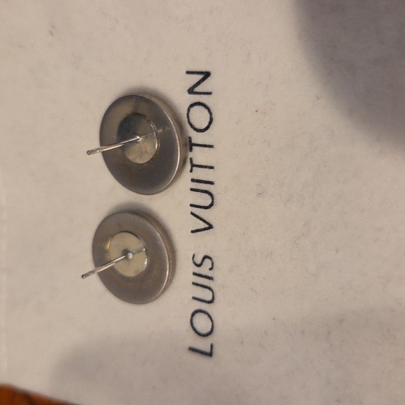 Louis Vuitton Repurposed Silver Button Logo Earrings **Make Me An Offer** - Picture 3 of 4